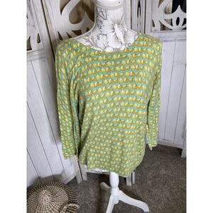 Talbots Sweater Womens Size Green Yellow Pears Whimsy Stretch Career Sz Large